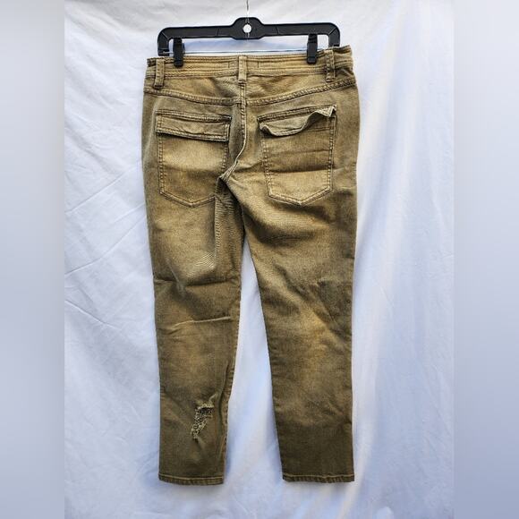 Free People Straight Crop Utility Jeans in Distressed Olive - Women's Size 2 - Picture 9 of 14